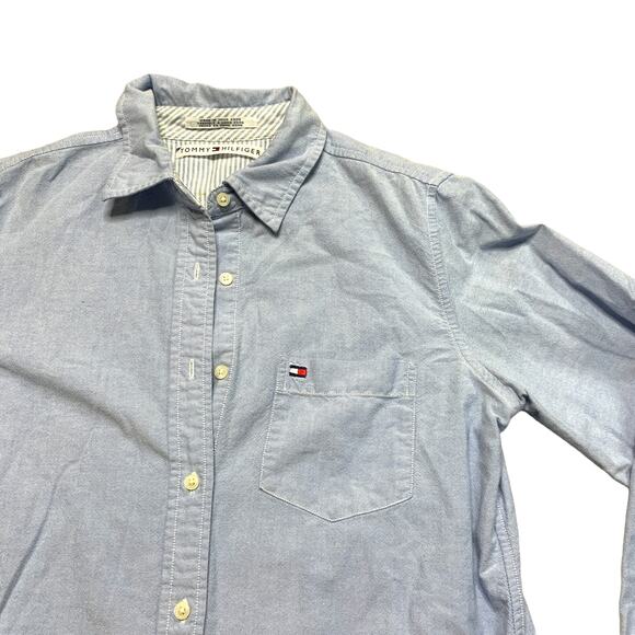 Tommy Hilfiger Blue Poplin Button Down Shirt 10 Large - Picture 2 of 5